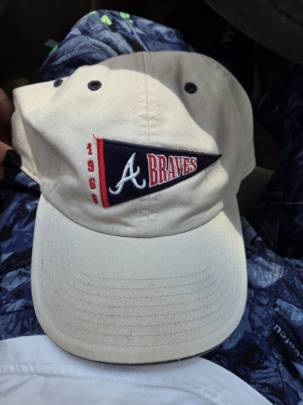 Atlanta Braves Beige Cotton Dad Hat with Embroidered Pennant